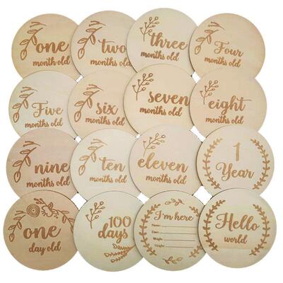 14 Pcs Newborn Milestone Blocks Wooden Commemorative Baby Bi