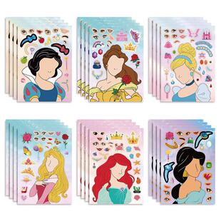 6/12Sheets  Princess Children Puzzle Stickers MakeaFace Fu