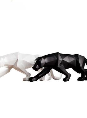 Large Size Panther Statue Animal Figurine Abstract Geometric