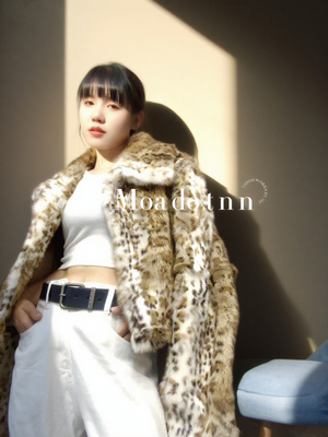 高品质真兔毛真皮草外套山猫纹豹纹气质短款外套女2025年秋冬新款