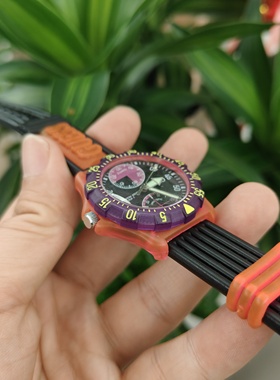 回流Y2K中古款古着风 男士半透明手表紫色圈可旋转收藏级复古男表