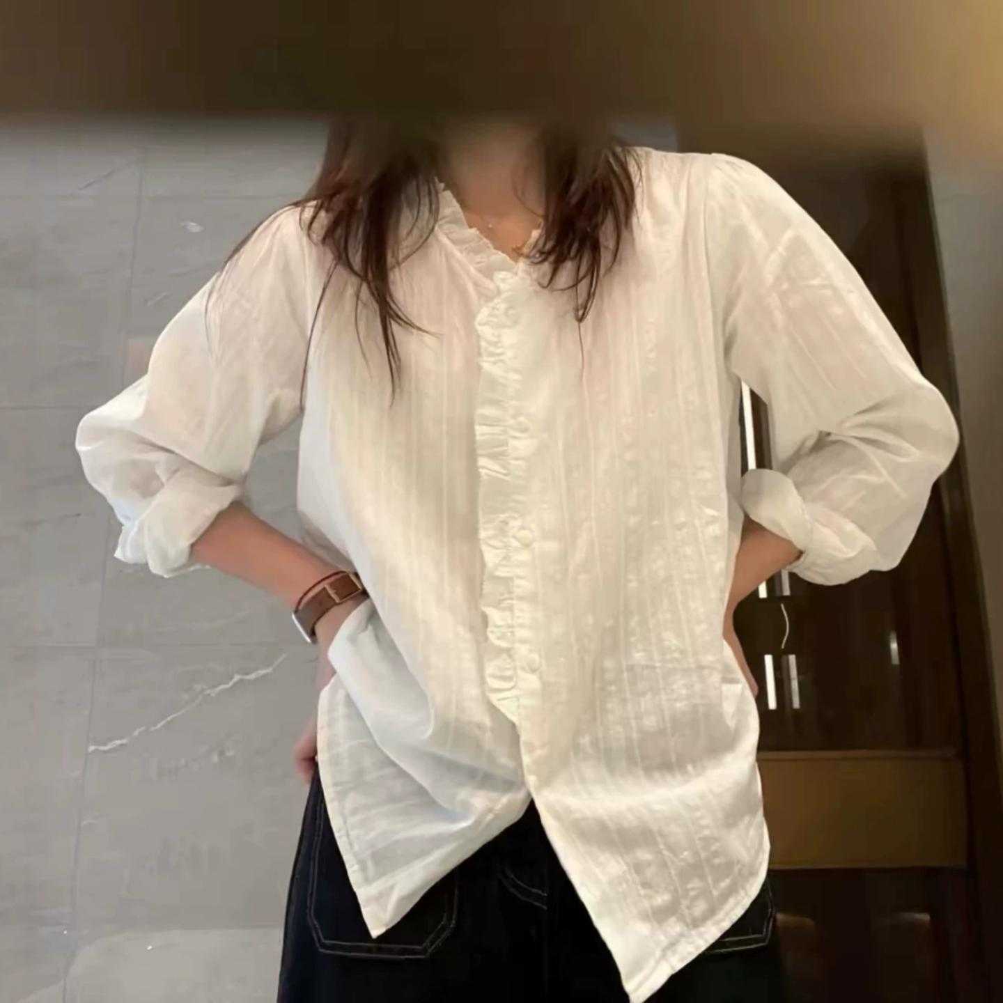漂亮mm花边领长袖衬衫女秋季轻奢