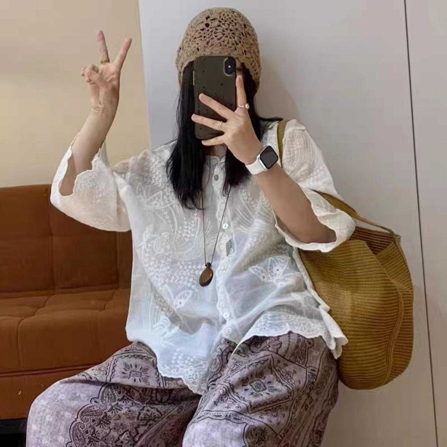 2026夏季日系复古法式钩花蕾丝女
