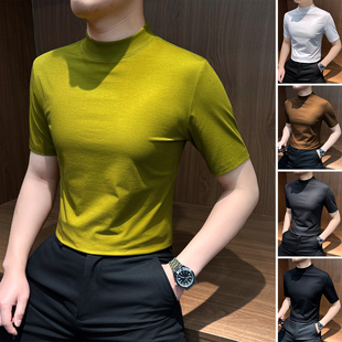 男士t恤半高领短袖季2026新款今年修身内搭装打底衫男款0306k