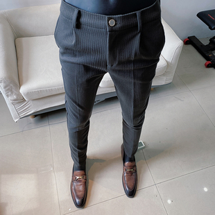 毛呢西裤男士秋冬款2026新款高级感男裤修身小脚休闲西装裤0118r