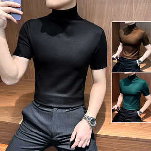 男士t恤黑色半高领短袖打底衫季男装2026新款痞帅内搭男款0306k