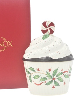 外贸Lenox圣诞节系列假日冬青陶瓷冰淇淋造型糖果罐装饰摆件礼物