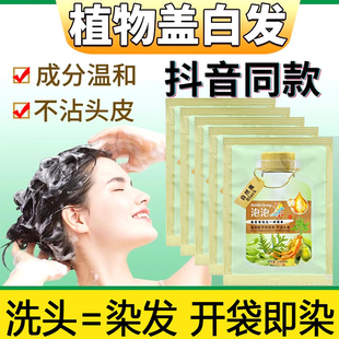 抖音同款袋装泡泡染发膏官方正品天然植物提取染发剂黑茶色盖白发