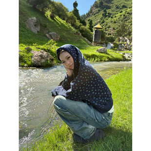 显瘦辣妹开衫 复古花纹华夫格拉链连帽卫衣女新款 短外套 美式 F383