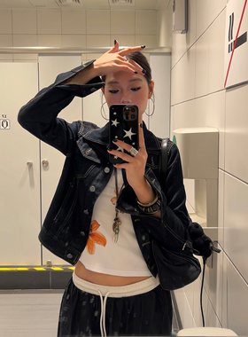 F383 2026美式复古解构质感牛仔外套宽松廓形修身显瘦工装夹克女