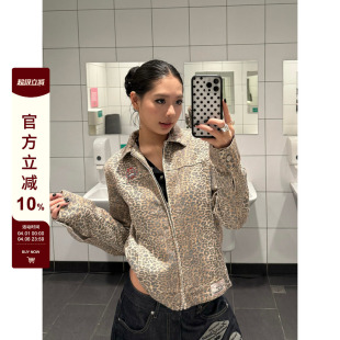 F383 复古豹纹翻领刺绣外套女款 设计感宽松百搭短款 夹克上衣 美式