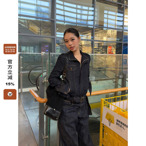 F383美式复古解构短款牛仔外套