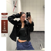 美式 复古短款 毛领拉链外套袖 F383 子毛毛设计修身 百搭显瘦女ins