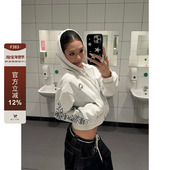 辣妹休闲百搭长袖 F383 开衫 卫衣秋季 美式 复古哥特风字母印花短款