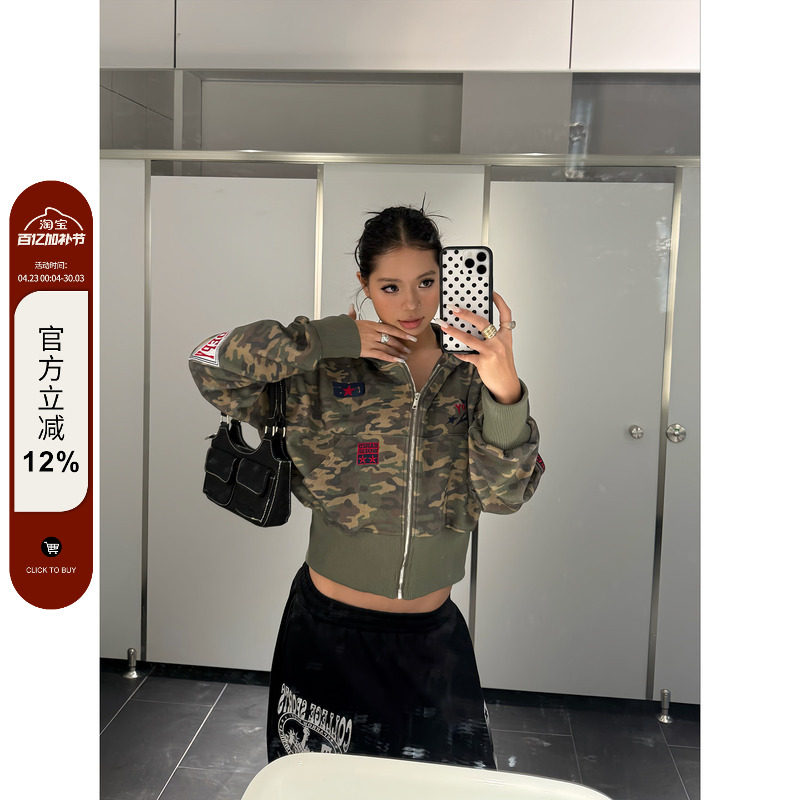 F383 美式复古字母印花短款连帽卫衣女款宽松休闲显瘦百搭外套ins