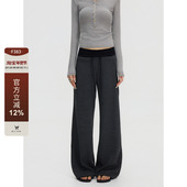 美式 复古条纹慵懒宽松休闲裤 女直筒垂感阔腿裤 F383 运动长裤 子ins