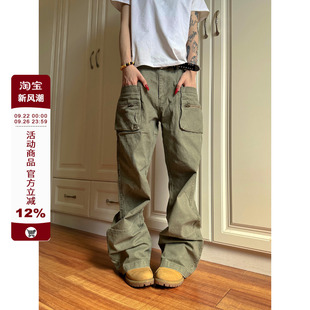 F383 復古cleanfit雙側拉鏈口袋直筒百搭寬松工裝 褲 男女 2025美式