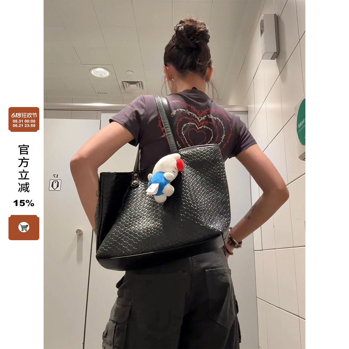 F383 黑色编织托特包包女大容量大包高级感手提单肩水桶包百搭款