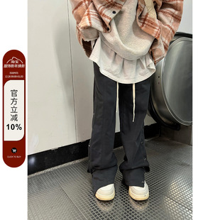 直筒休闲拖地运动裤 黑色侧边排扣长裤 ins 2022AW国潮原创美式 F383