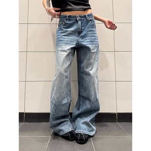 男女宽松阔腿设计感百搭长裤 复古巴黎扣星星印花牛仔裤 美式 F383