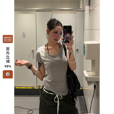 【F383】U型领印花设计基础短袖