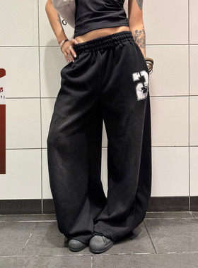 F383 美式复古百搭阔腿裤男女宽松垂感休闲长裤抽绳渐变弯刀卫裤