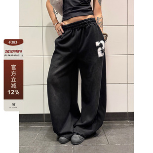 F383 美式复古百搭阔腿裤男女宽松垂感休闲长裤抽绳渐变弯刀卫裤