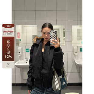 F383 美式复古水洗解构毛领座山雕外套棉服男女秋冬加厚连帽棉衣