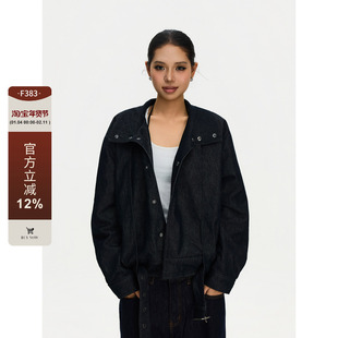 F383 美式复古重工水洗做旧工装牛仔外套原牛哈灵顿立领夹克男女