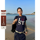 美式 复古字母印花狗爪烫钻甜辣风修身 短款 F383 上衣休闲短袖 女ins