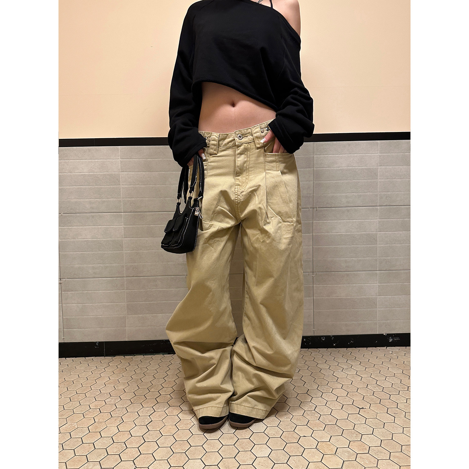 FFR 美式复古水洗可调节腰头阔腿裤男女高街通勤百搭宽松休闲长裤
