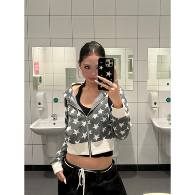 F383美式复古星星连帽卫衣