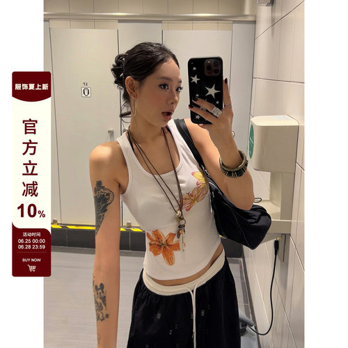 【F383】花卉印花工字背心