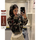 F383 外套女 连帽卫衣宽松显瘦短款 2025美式 复古慵懒撞色迷彩开衫