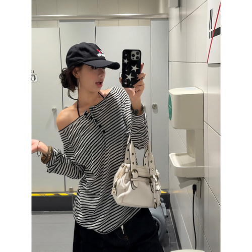 F383美式复古条纹撞色防晒长袖