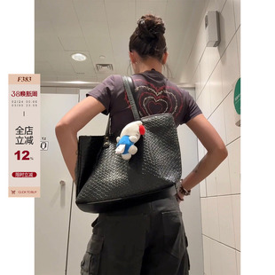 F383 黑色编织托特包包女大容量大包高级感手提单肩水桶包百搭款