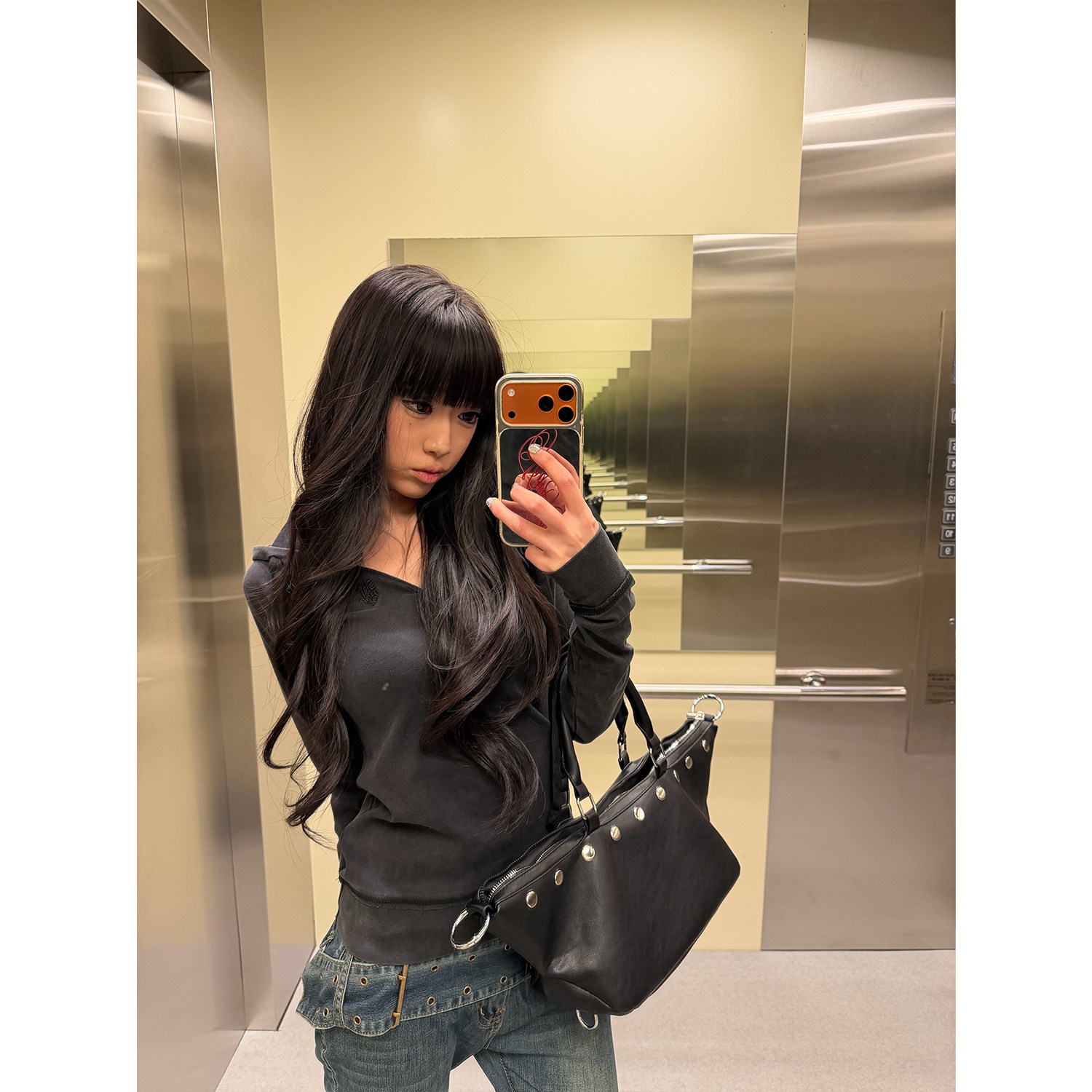 FFR解构明线V领连帽卫衣辣妹上衣