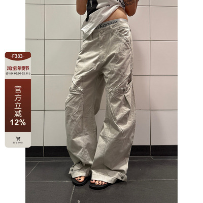 F383美式复古弯刀廓形工装裤