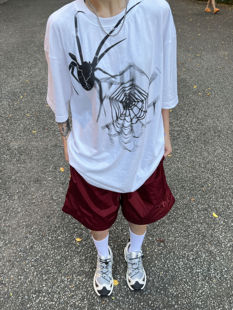 蜘蛛印花宽松休闲百搭短袖 复古夏季 男女 2023AW国潮原创美式 F383