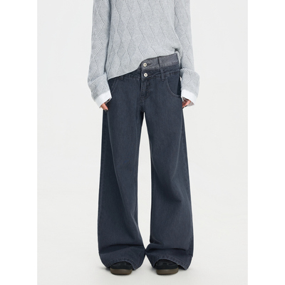 F383双腰头设计感牛仔裤