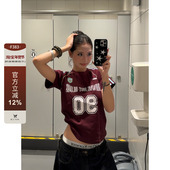 球衣t恤女夏美式 F383 复古条纹印花运动短袖 辣妹百搭设计感上衣潮