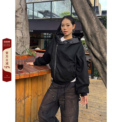 【F383】斜拉链连帽卫衣