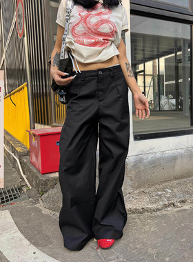 F383 2025美式复古简约百搭基础cleanfit显瘦休闲微喇西裤男女ins