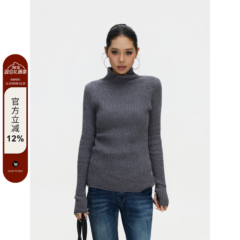 F383 美式复古高领毛衣女修身显瘦内搭针织衫长袖百搭打底衫上衣