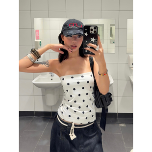 修身 复古辣妹夏季 显瘦百搭波点印花抹胸上衣女ins 2025美式 F383
