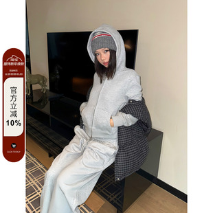 简约显瘦连帽卫衣百搭女宽松基础拉链开衫 复古短款 外套 美式 F383