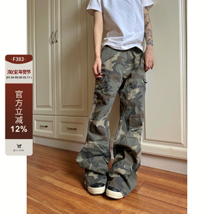 F383 2026美式迷彩工装裤男女款直筒hiphop裤子高街vibe微喇叭裤