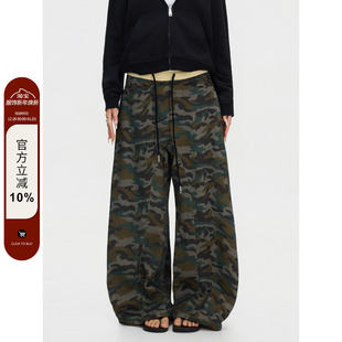 子男女卫裤 F383 显瘦长裤 复古迷彩撞色腰头抽绳百搭弯刀裤 ins 美式