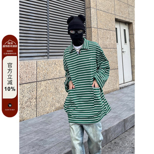 牛角扣男女同款 Polo衫 ins 2022AW国潮原创条纹设计感韩系长袖 F383