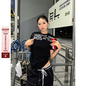 T恤宽松休闲百搭打底上衣男女 复古字母印花正肩短袖 F383 2026美式